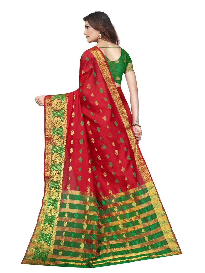 Maroon Woven Banarasi Sarees With Unstitched Blouse