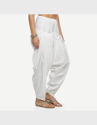 White Cambric Embroidered Patiala Salwar For Women's 2