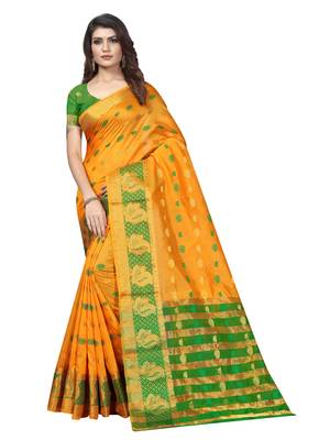 Yellow Woven Banarasi Sarees With Unstitched Blouse 1