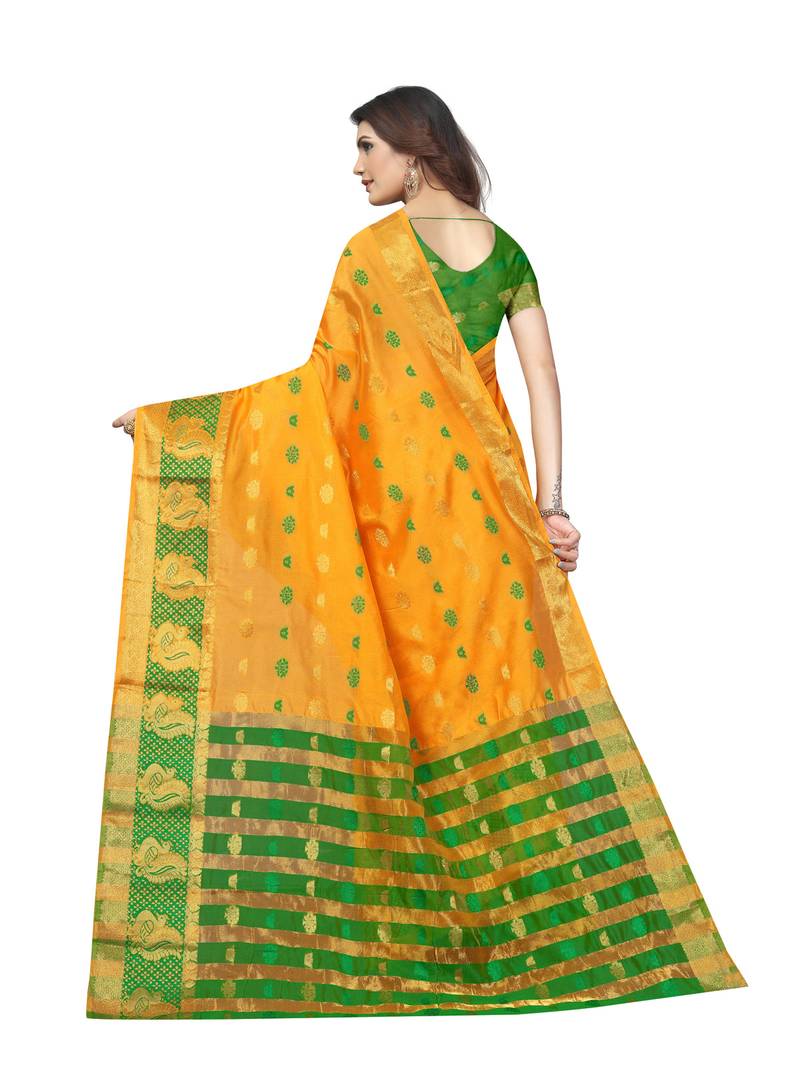 Yellow Woven Banarasi Sarees With Unstitched Blouse