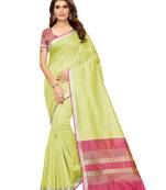 Green Woven Maheshwari Sarees With Unstitched Blouse