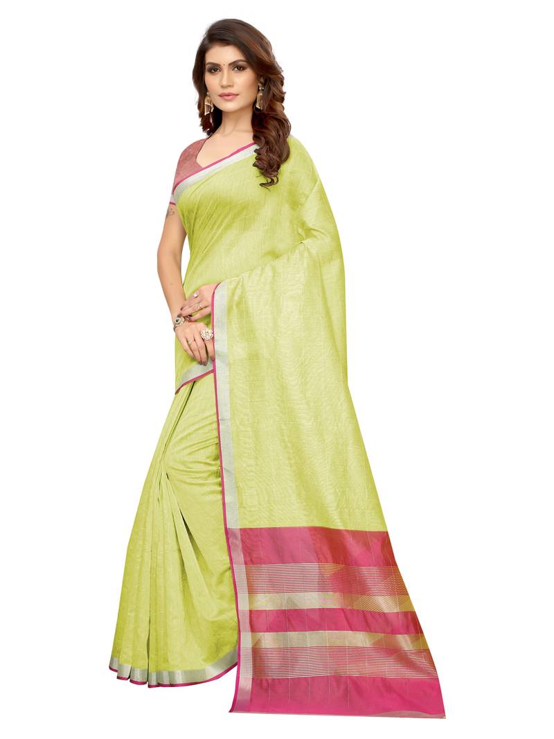 Green Woven Maheshwari Sarees With Unstitched Blouse