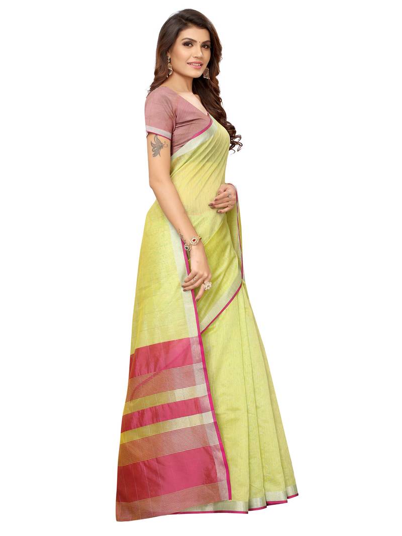 Green Woven Maheshwari Sarees With Unstitched Blouse