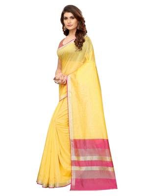 Yellow Woven Maheshwari Sarees With Unstitched Blouse 2