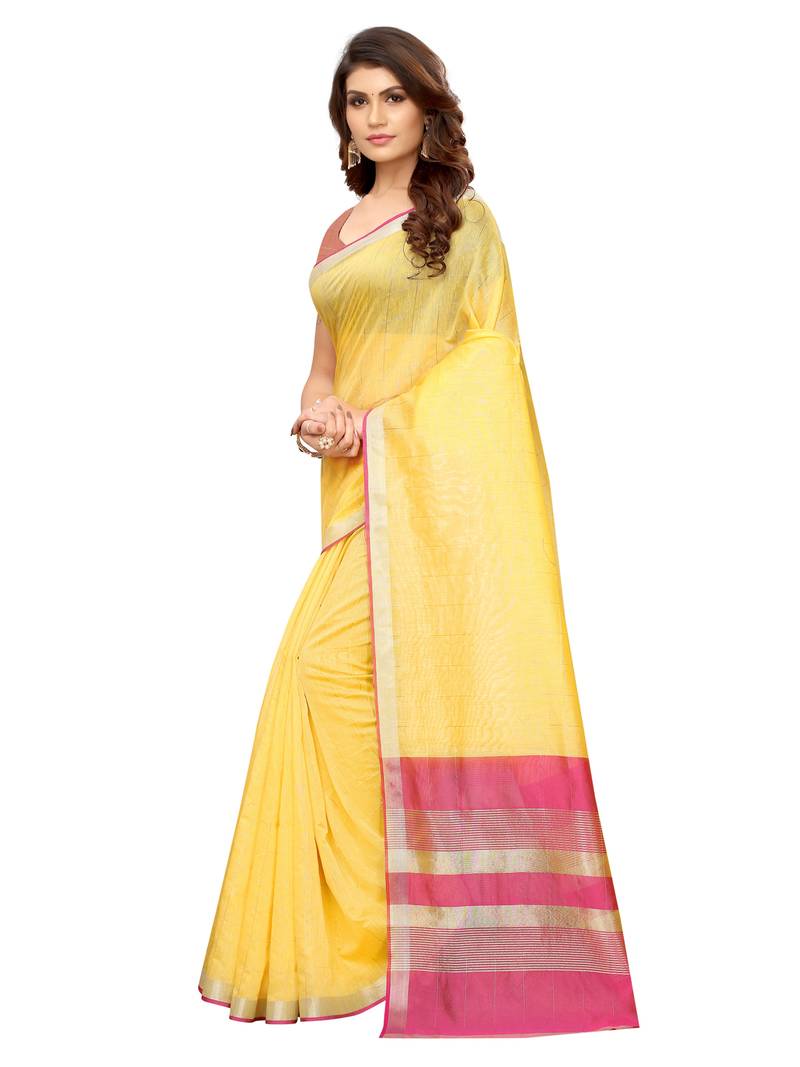 Yellow Woven Maheshwari Sarees With Unstitched Blouse