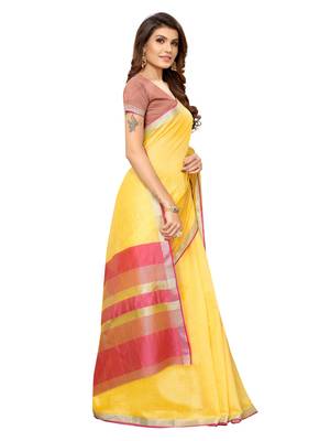Yellow Woven Maheshwari Sarees With Unstitched Blouse 3
