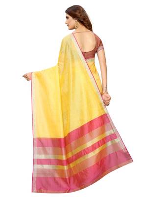 Yellow Woven Maheshwari Sarees With Unstitched Blouse 4