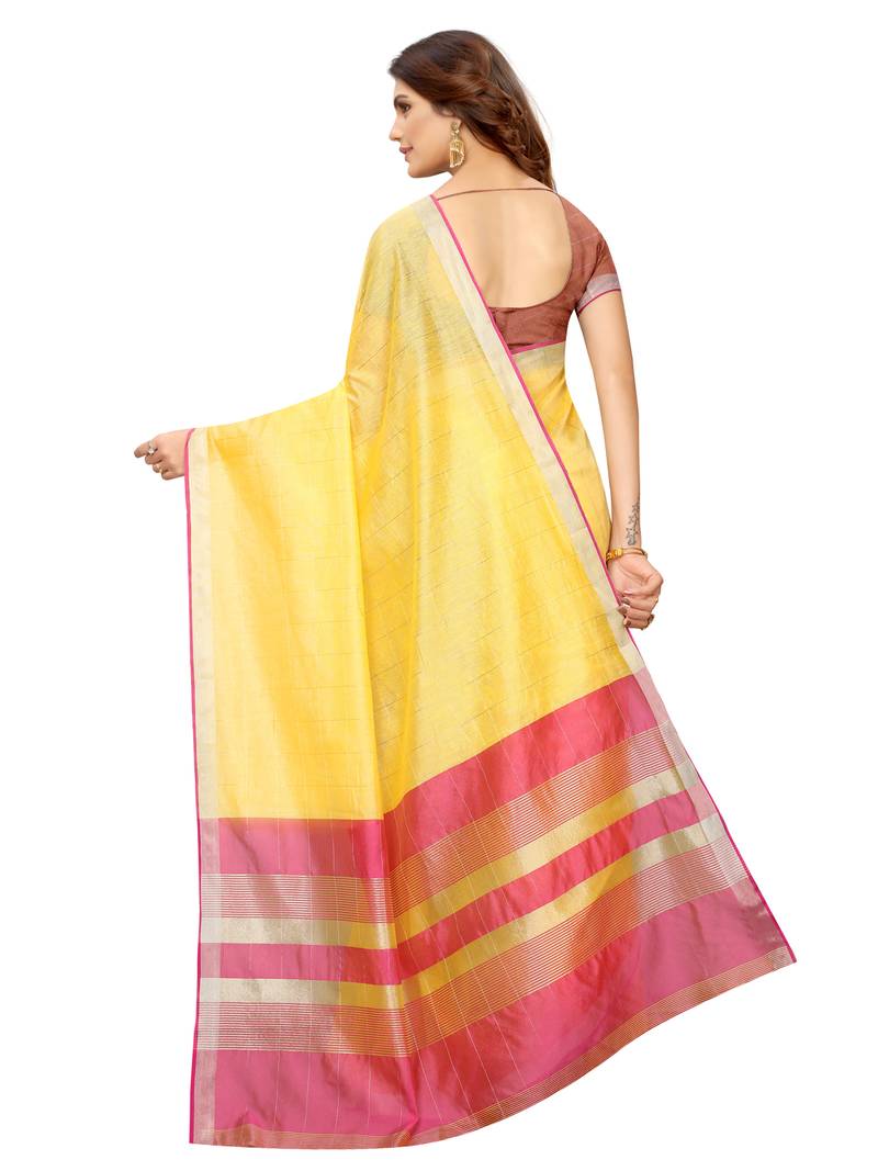 Yellow Woven Maheshwari Sarees With Unstitched Blouse