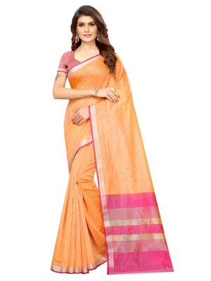 Orange Woven Maheshwari Sarees with Unstitched Blouse 1