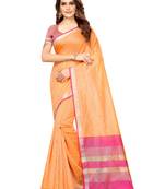 Orange Woven Maheshwari Sarees with Unstitched Blouse