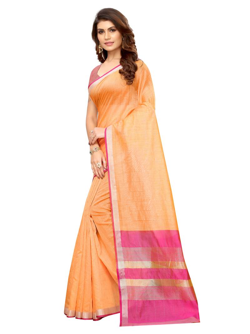 Orange Woven Maheshwari Sarees with Unstitched Blouse