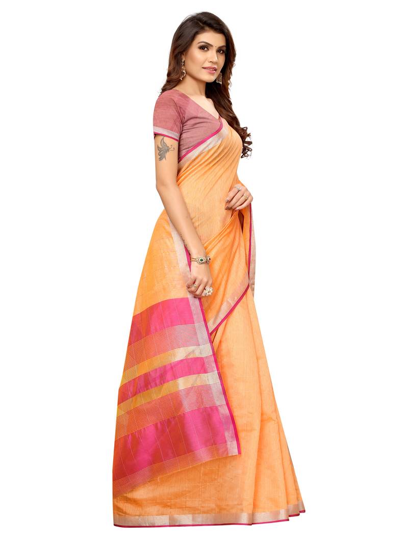 Orange Woven Maheshwari Sarees with Unstitched Blouse
