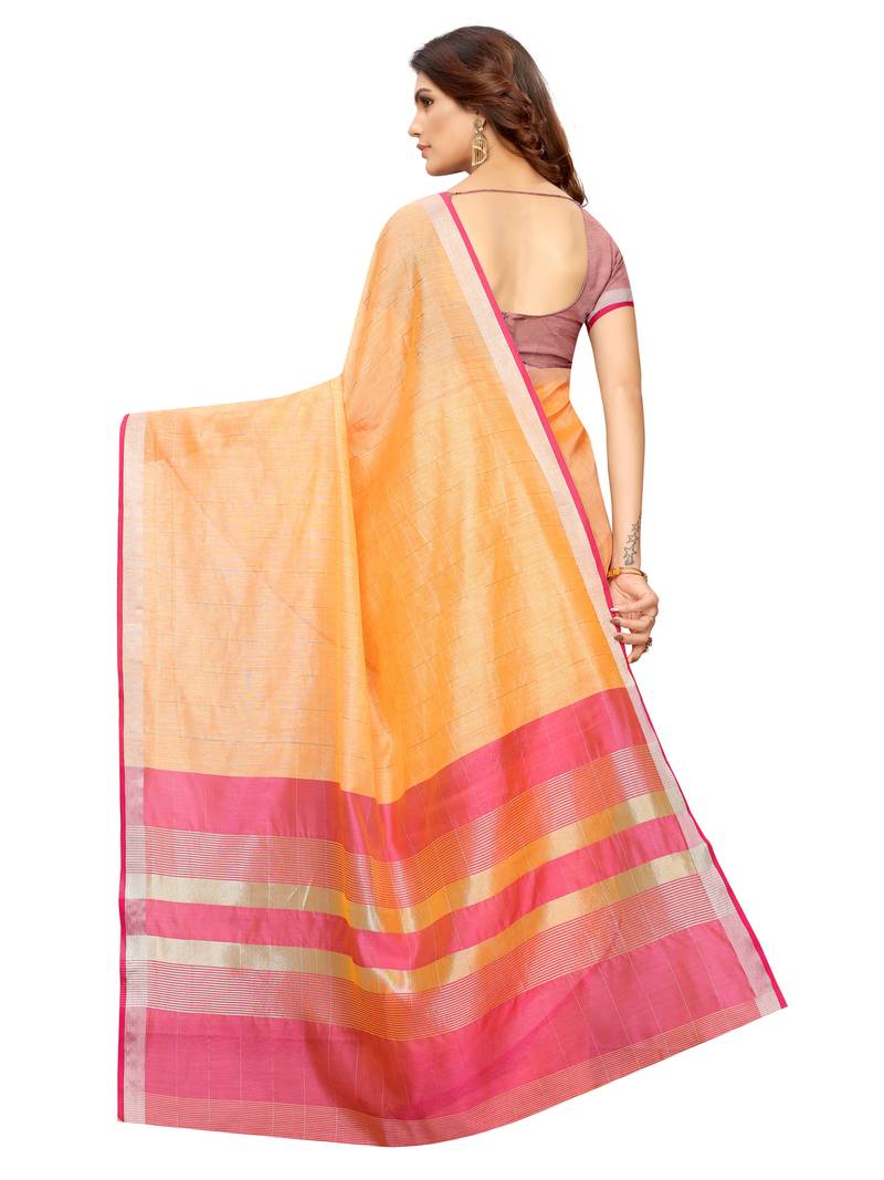 Orange Woven Maheshwari Sarees with Unstitched Blouse