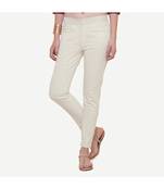 White Cotton Slim Fit Embroidered Cigarette Trousers For Women's