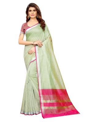 Green Woven Maheshwari Sarees With Unstitched Blouse 1