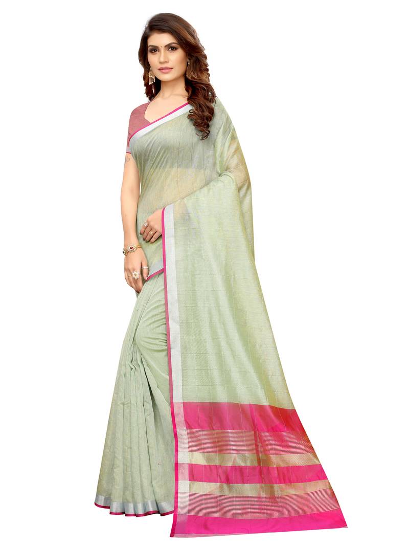 Green Woven Maheshwari Sarees With Unstitched Blouse