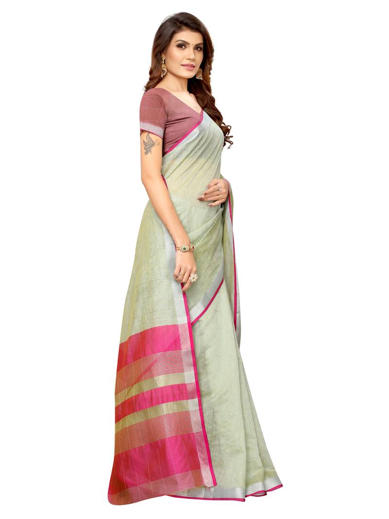 Green Woven Maheshwari Sarees With Unstitched Blouse