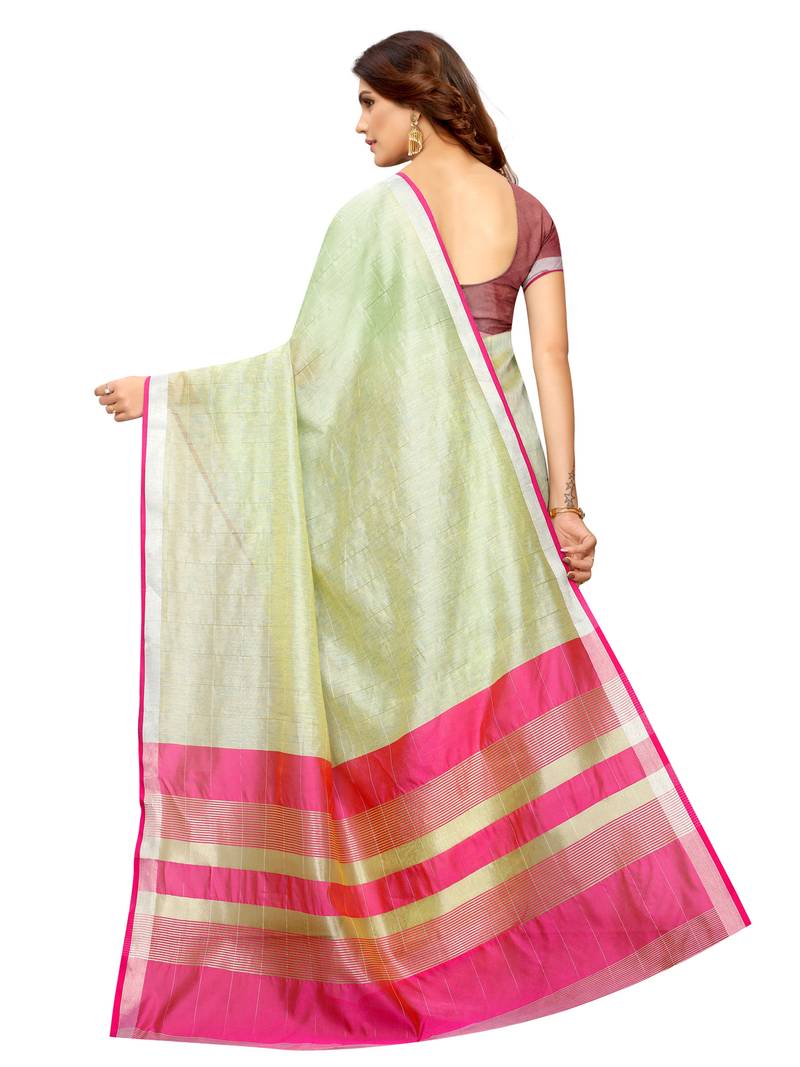 Green Woven Maheshwari Sarees With Unstitched Blouse