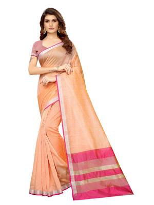 Peach Woven Maheshwari Sarees With Unstitched Blouse 1