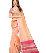Peach Woven Maheshwari Sarees With Unstitched Blouse