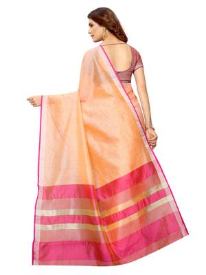 Peach Woven Maheshwari Sarees With Unstitched Blouse 4