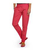 Pink Cotton Slim Fit Embroidered Cigarette Trousers For Women's