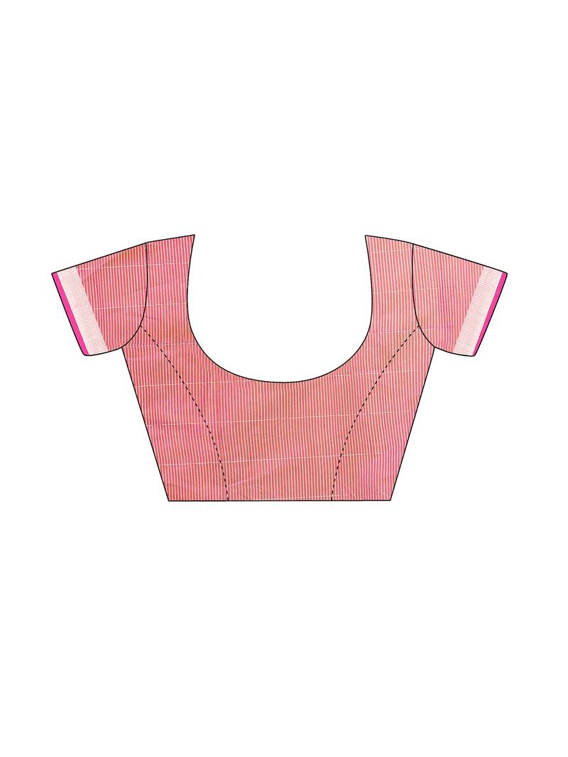 Peach Woven Maheshwari Sarees With Unstitched Blouse