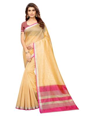 Beige Woven Maheshwari Sarees With Unstitched Blouse 1
