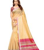 Beige Woven Maheshwari Sarees With Unstitched Blouse