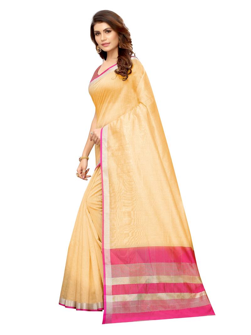 Beige Woven Maheshwari Sarees With Unstitched Blouse