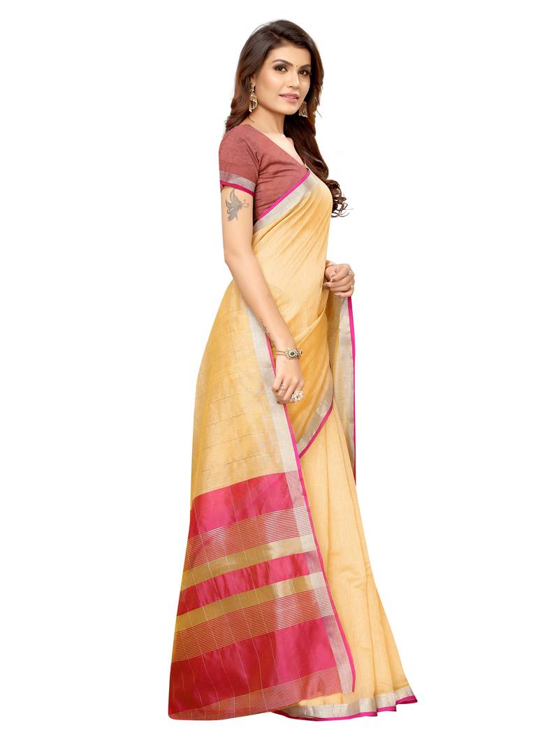 Beige Woven Maheshwari Sarees With Unstitched Blouse