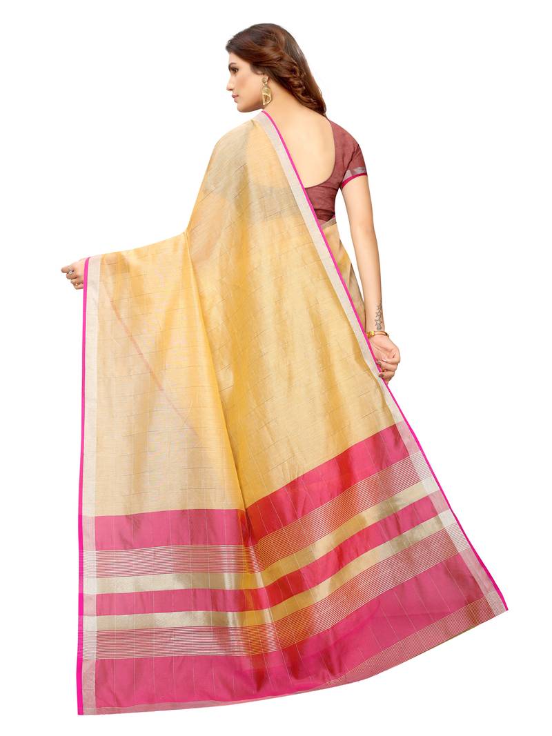 Beige Woven Maheshwari Sarees With Unstitched Blouse