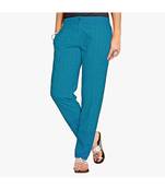 Teal Cotton Slim Fit Embroidered Cigarette Trousers For Women's