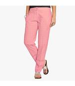 Peach Cotton Slim Fit Embroidered Cigarette Trousers For Women's