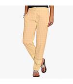 Beige Cotton Slim Fit Embroidered Cigarette Trousers For Women's