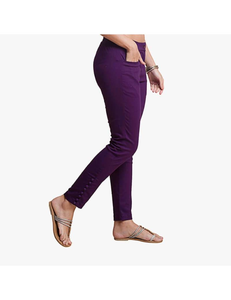 plum cigarette trousers Plum cotton slim fit embroidered cigarette trousers for women's