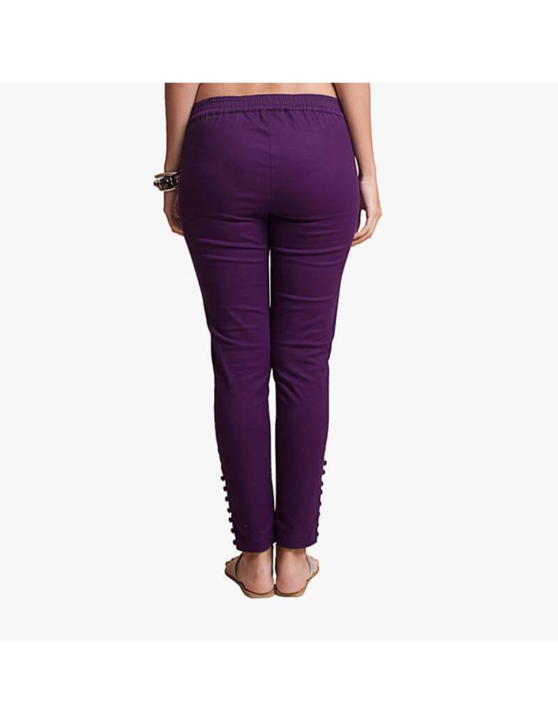 plum cigarette trousers Plum cotton slim fit embroidered cigarette trousers for women's