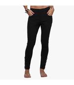 Black Cotton Slim Fit Embroidered Cigarette Trousers For Women's