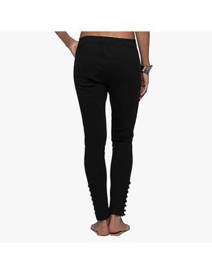 Black Cotton Slim Fit Embroidered Cigarette Trousers For Women's 3