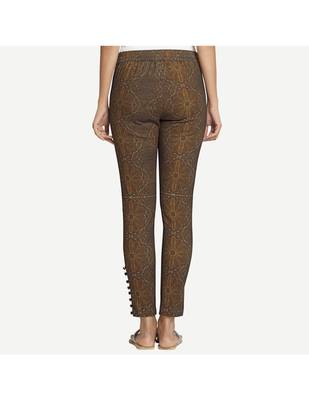 Brown Cotton Slim Fit Embroidered Cigarette Trousers For Women's 2