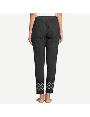 Black Cotton Slim Fit Embroidered Cigarette Trousers For Women's 3