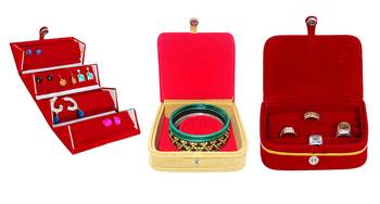 atorakushon   Mini Bangle Bracelet Box Travel Gift Box Jewelry Case Wedding Gift, Vanity Box pack of 3 (Beige, Red) 1