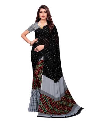 Black Printed Georgette Sarees With Unstitched Blouse 1