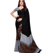 Black Printed Georgette Sarees With Unstitched Blouse