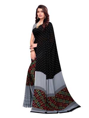 Black Printed Georgette Sarees With Unstitched Blouse 2