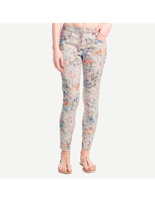 Off White Cotton Slim Fit Embroidered Cigarette Trousers For Women's 1