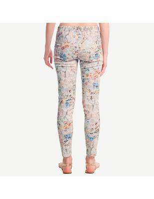 Off White Cotton Slim Fit Embroidered Cigarette Trousers For Women's 3