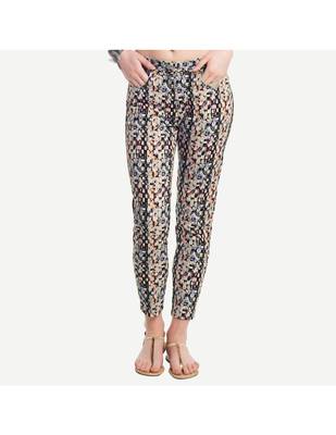 Grey Cotton Slim Fit Embroidered Cigarette Trousers For Women's 1