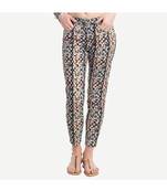 Grey Cotton Slim Fit Embroidered Cigarette Trousers For Women's