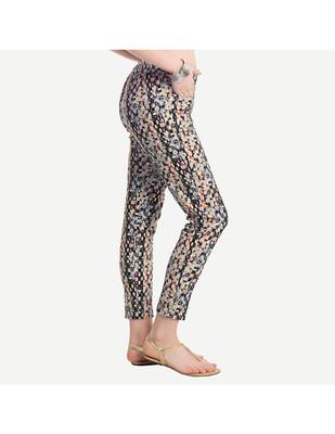 Grey Cotton Slim Fit Embroidered Cigarette Trousers For Women's 2